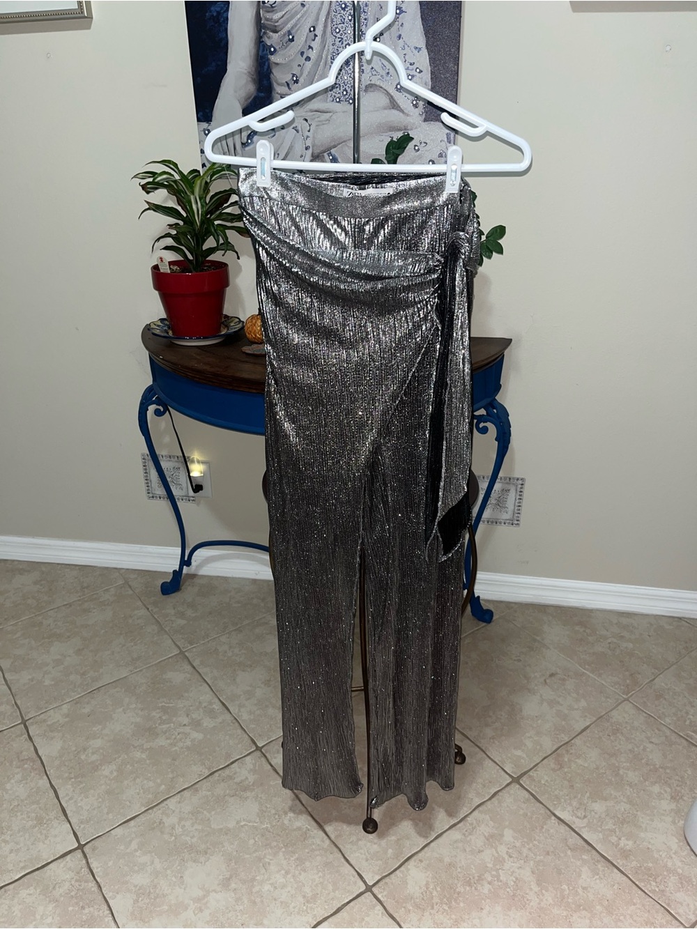 NWOT Zara Silver Sparkly Metallic Straight Leg Pants - XS